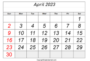 April 2023 Calendar PDF