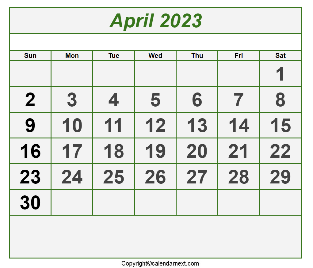 April Calendar 2023 with Notes