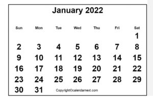 January 2022 Calendar PDF