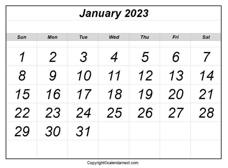 Free Printable January 2023 Calendar Template With Holidays