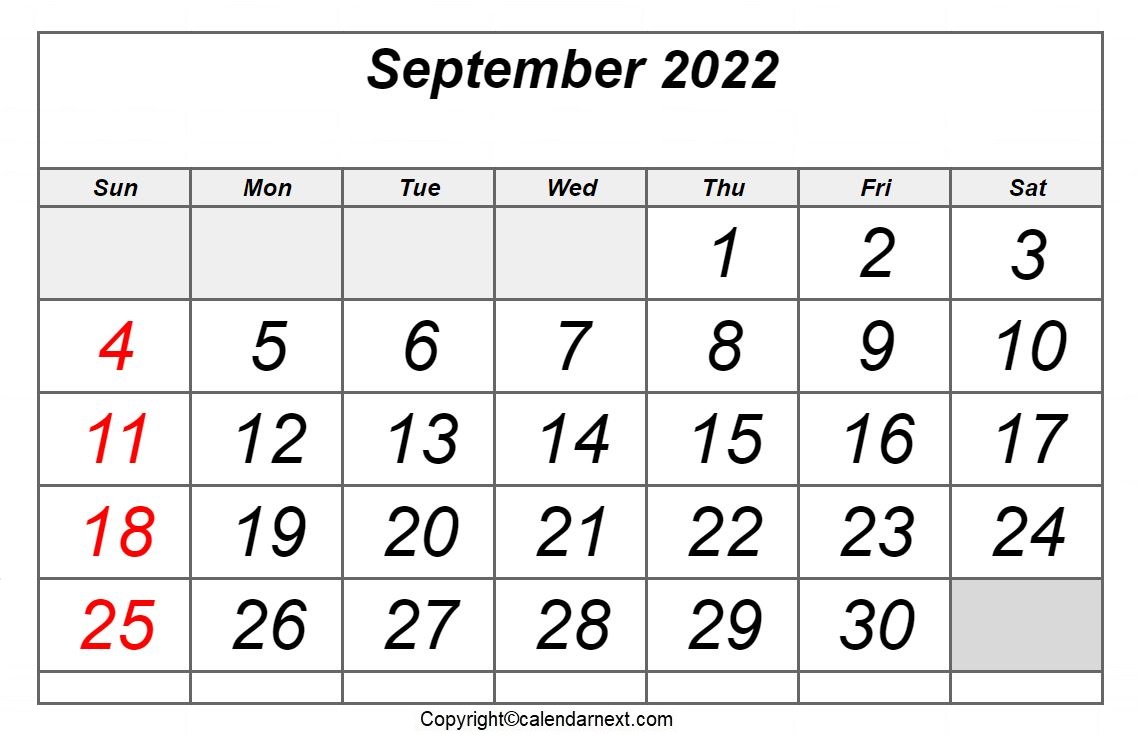 September 2022 Calendar PDF
