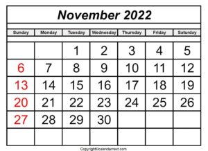 2022 November Calendar