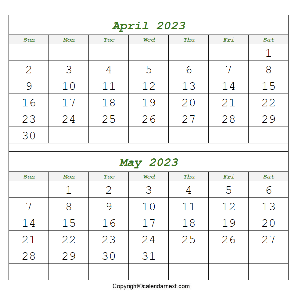 April And May 2023 Calendar