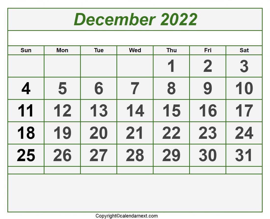 Blank December 2022 Calendar