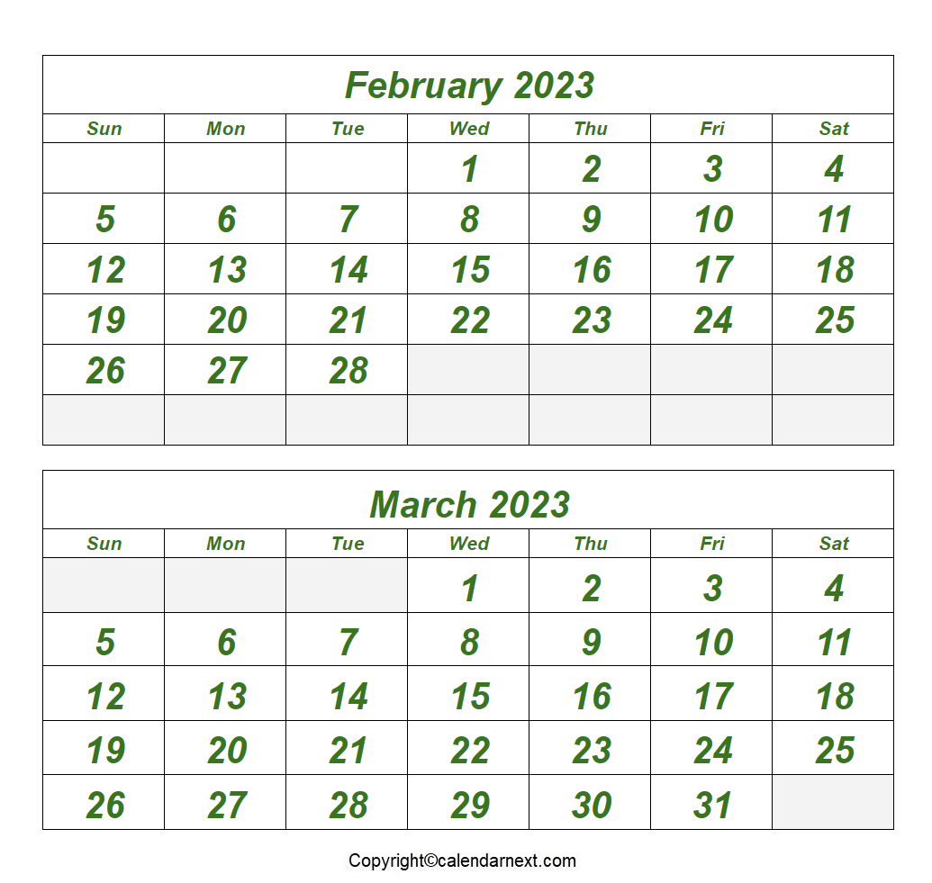 February & March 2023 Calendar