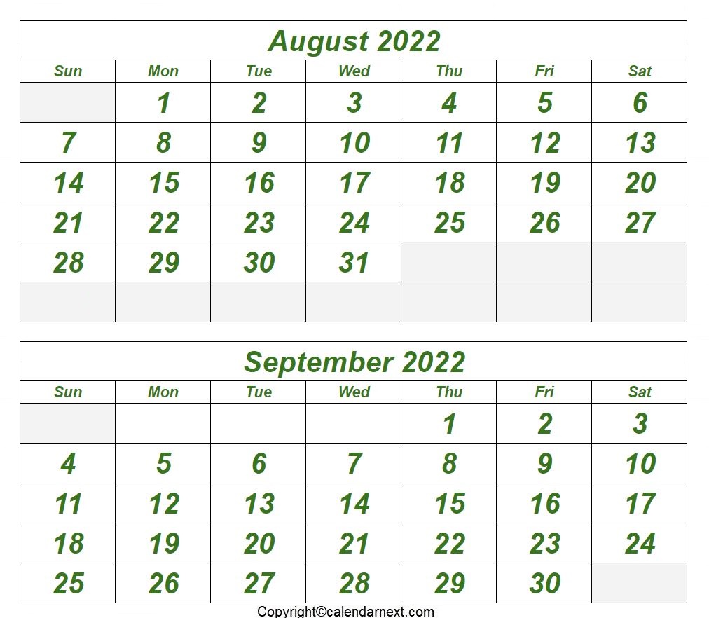 August & September 2022 Calendar
