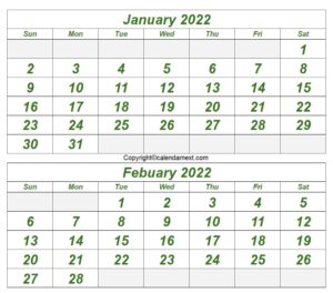 January February 2022 Calendar Template