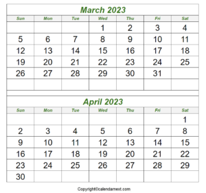 March April 2023 Calendar With Holidays