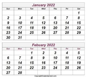 Printable January February 2022 Calendar