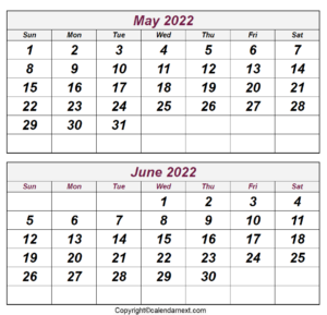 Printable May June 2022 Calendar