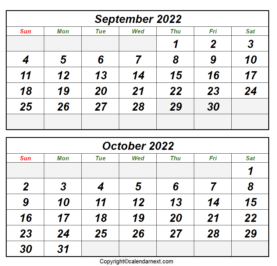 September October 2022 Calendar With Holidays