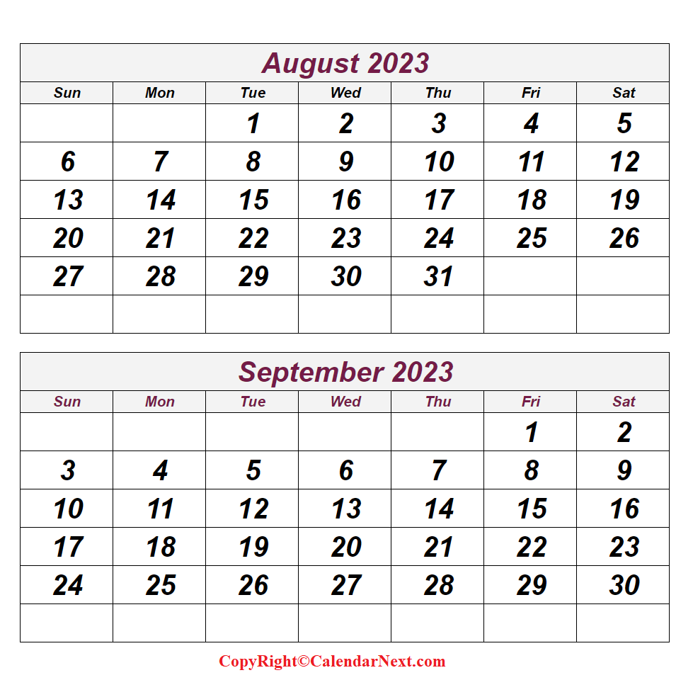 Printable August September 2023 Calendar