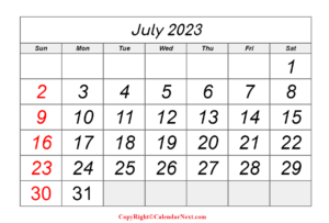 July 2023 Calendar PDF