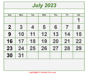 July Calendar 2023 with Notes