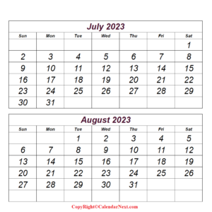 July & August 2023 Calendar