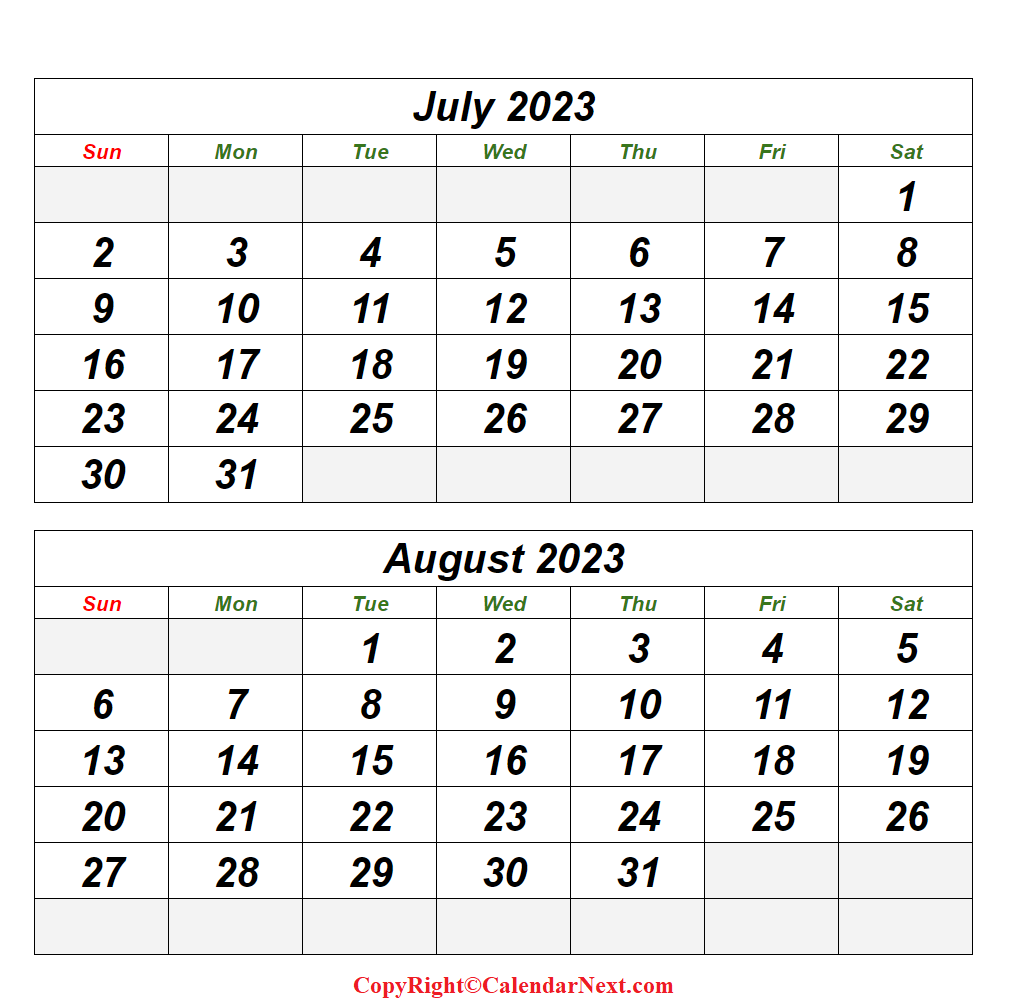 July & August 2023 Printable Calendar
