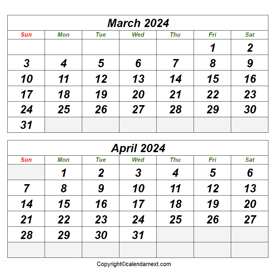 March April 2024 Calendar With Holidays