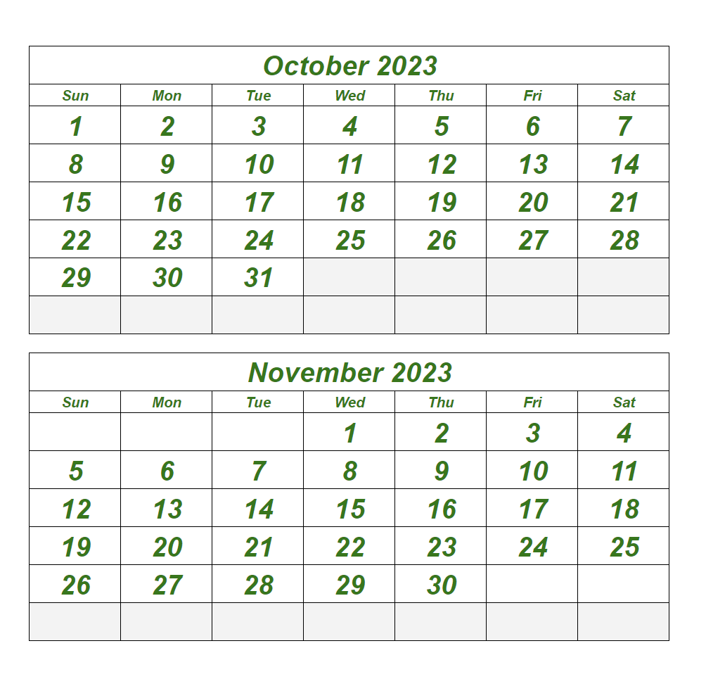 October And November 2023 Calendar