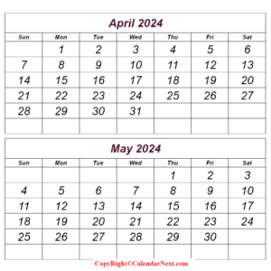 April & May 2024 Calendar