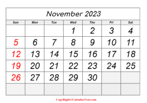 November 2023 Calendar PDF