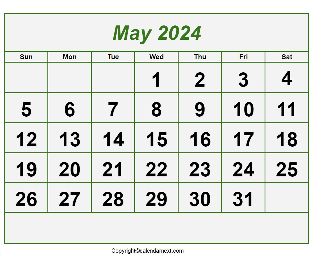 May Calendar 2024 with Notes