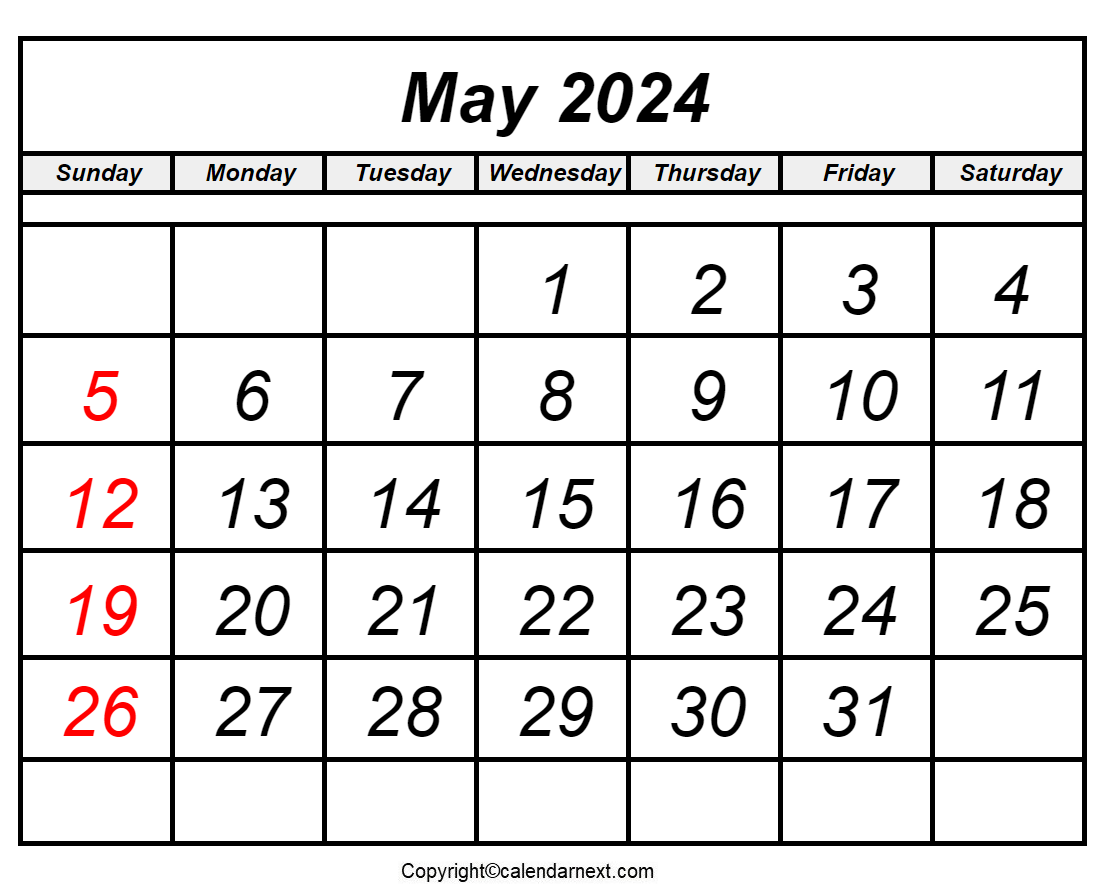May Calendar 2024