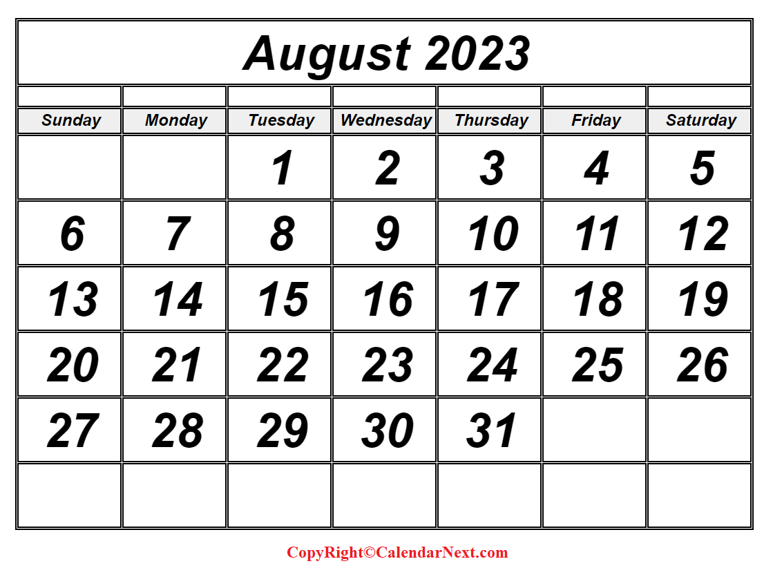 August 2023 Calendar