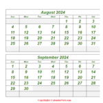 Printable Blank August &amp; September 2024 Calendar Templates