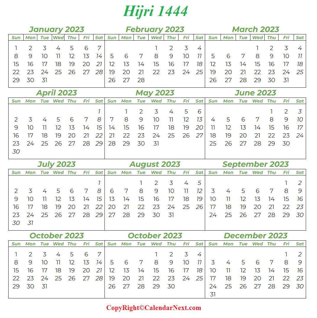 Hijri Calendar 1444