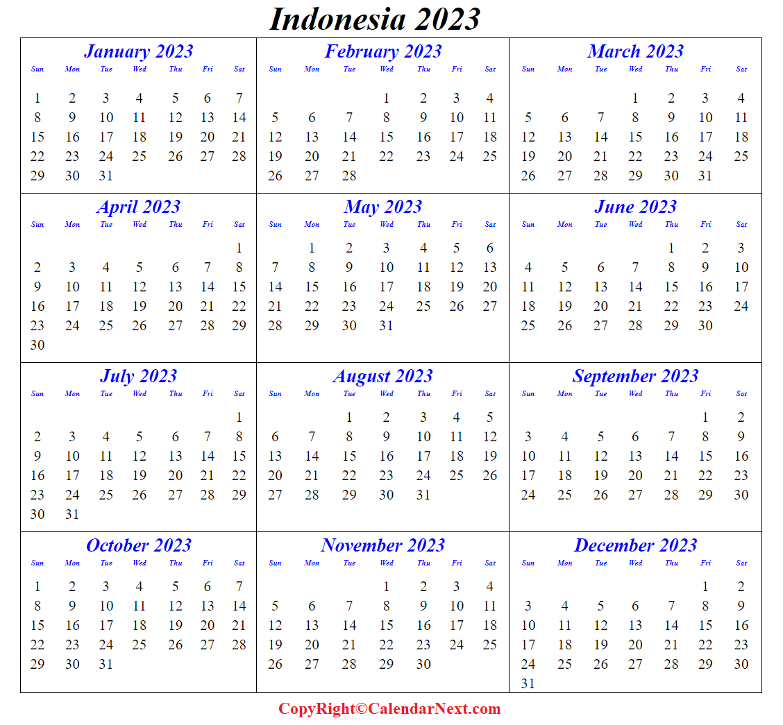 Indonesia 2023 Calendar PDF