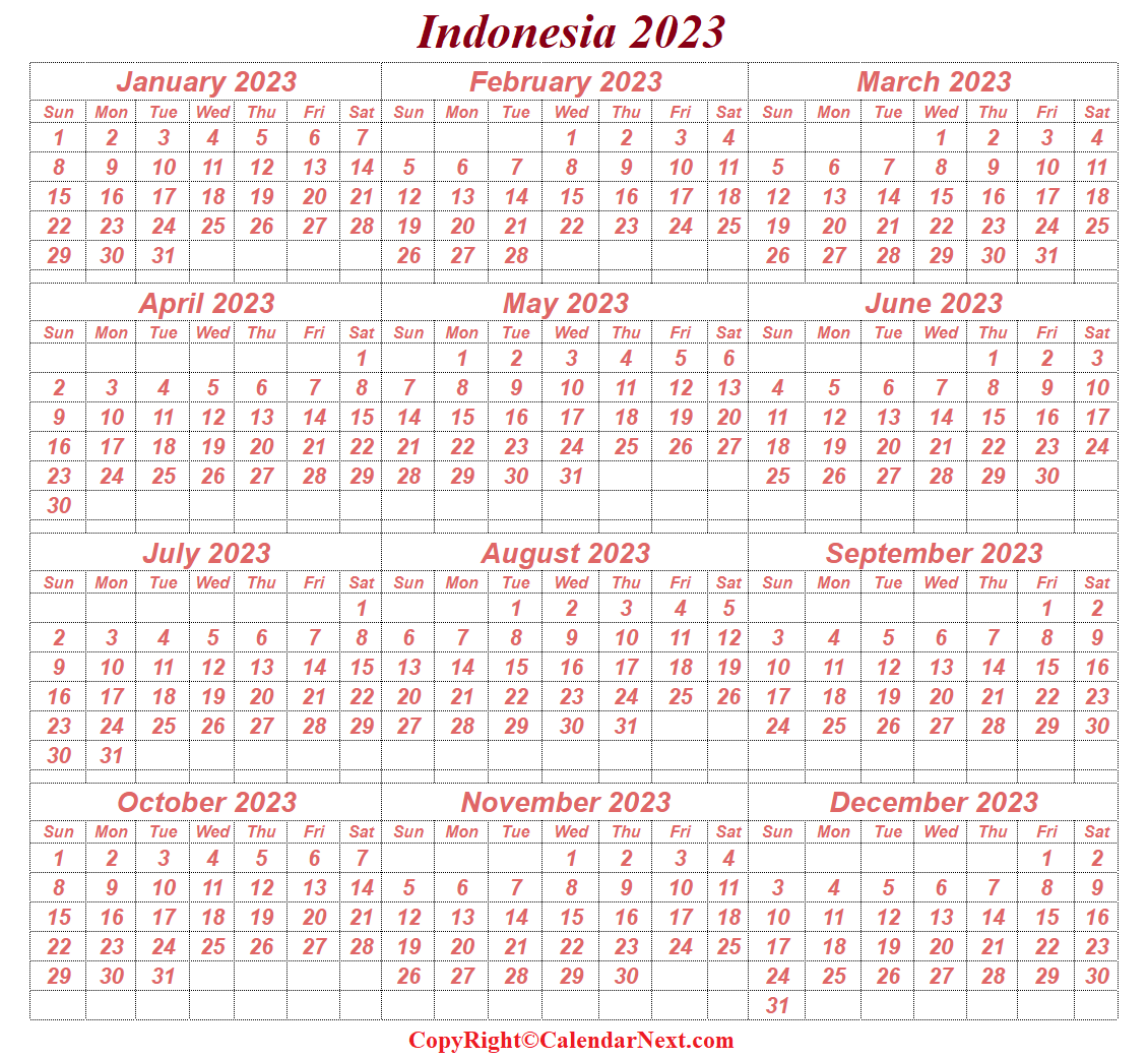 Indonesia 2023 Calendar Printable