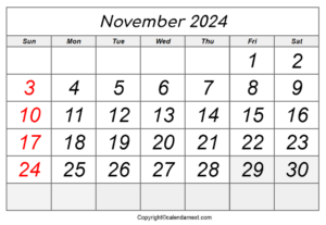 November 2024 Calendar With Holidays