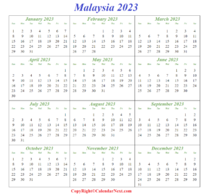 Printable Malaysia Calendar 2023