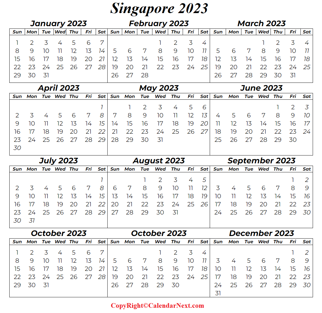 Singapore 2023 Calendar