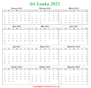 Sri Lanka Calendar 2023 with Holiday