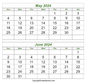 Blank May June 2024 Calendar