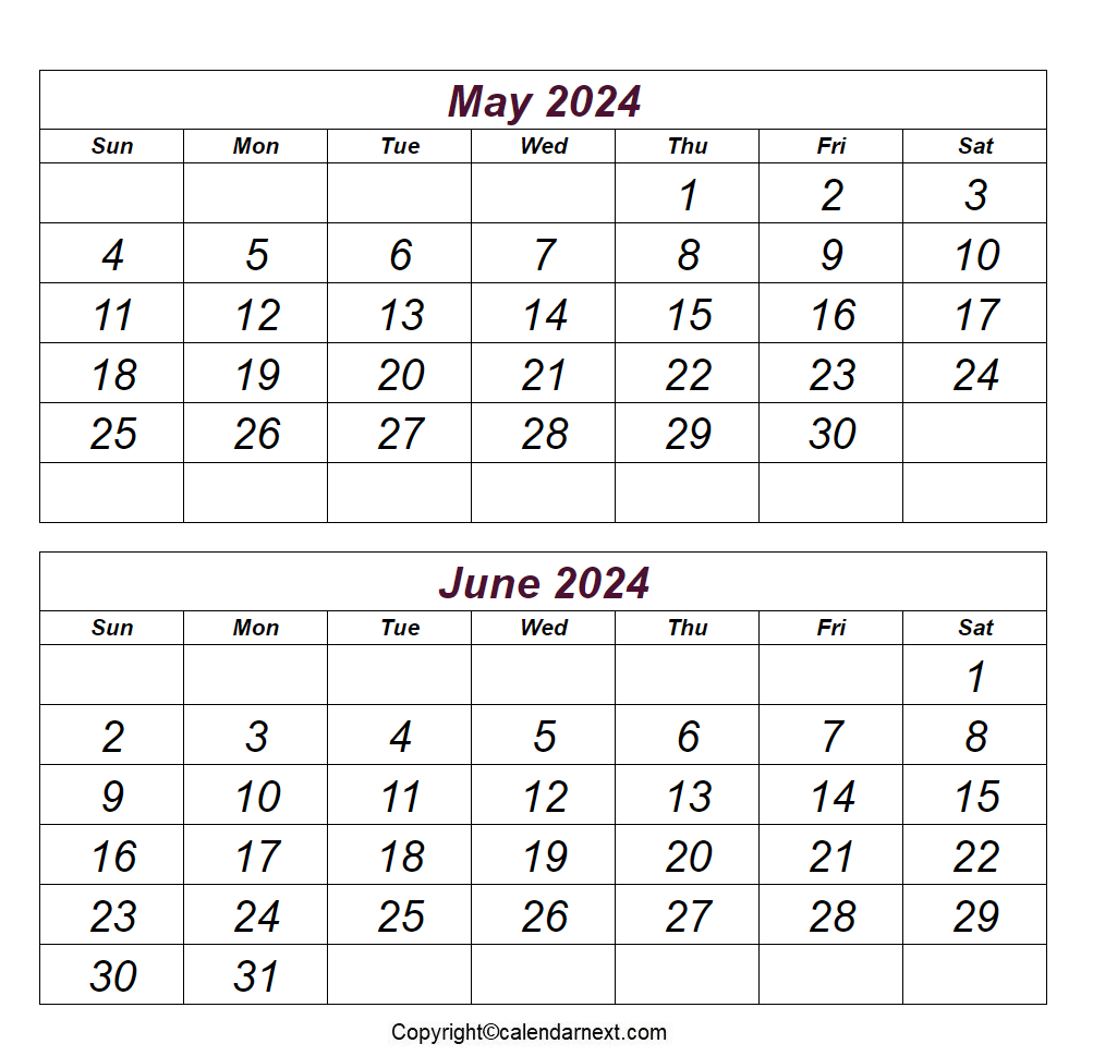 May & June 2024 Calendar