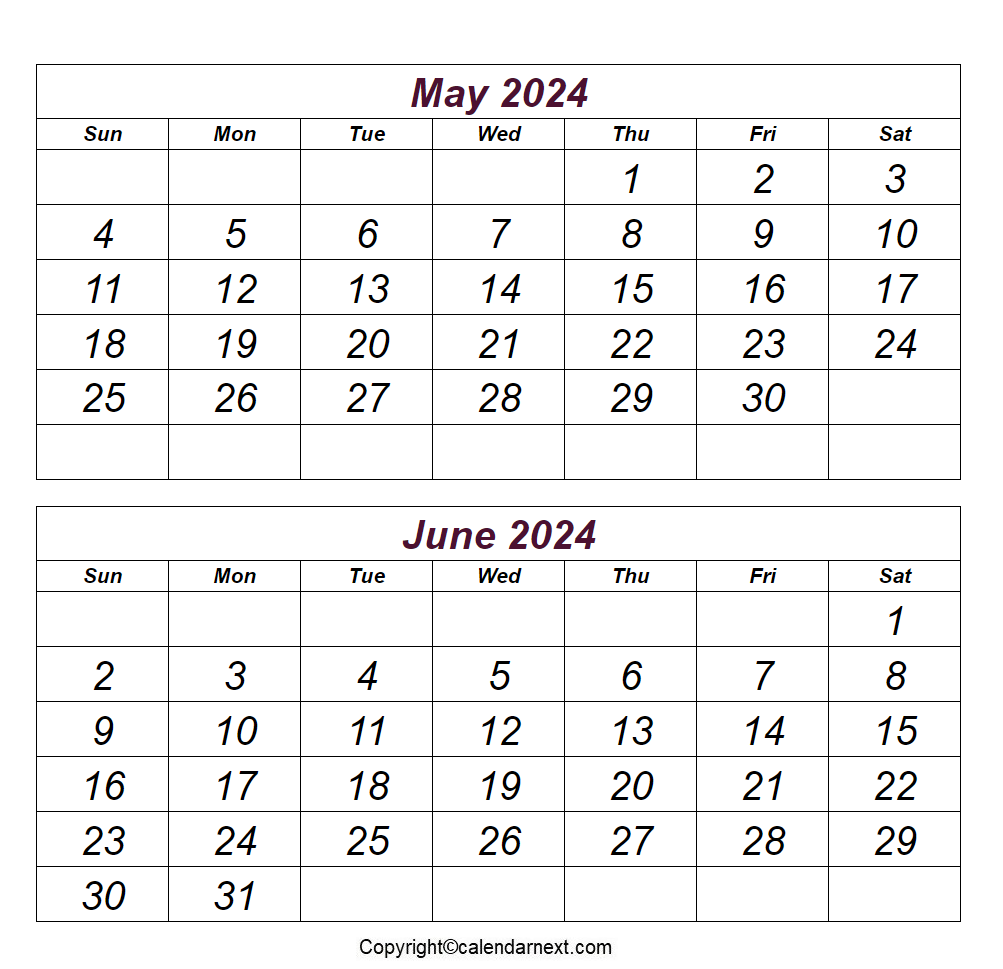 May June 2024 Calendar Calendar Next