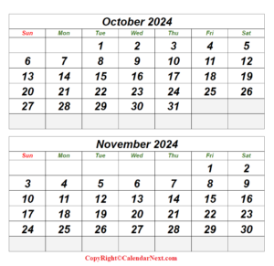 October & November 2024 Printable Calendar