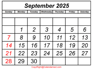 2025 September Calendar