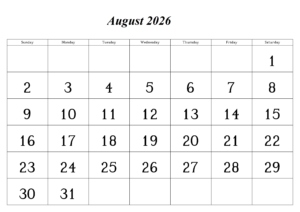 2026 August Calendar