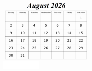 August 2026 Calendar