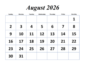 August 2026 Calendar with Holidays
