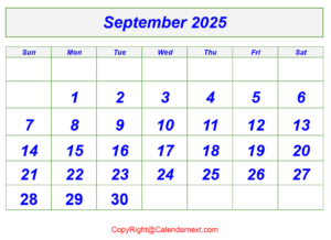 Blank September 2025 Calendar