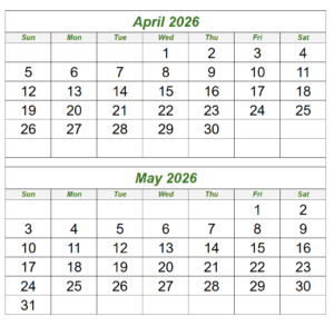 April And May 2026 Calendar