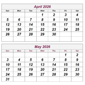 April & May 2026 Calendar