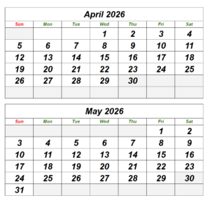 April May 2026 Calendar With Holidays