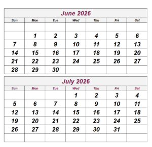 June And July 2026 Calendar