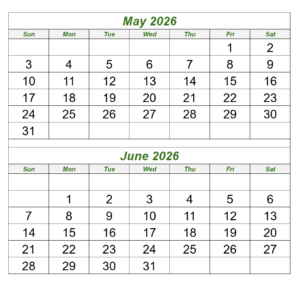 May And June 2026 Calendar
