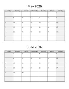 May June 2026 Calendar